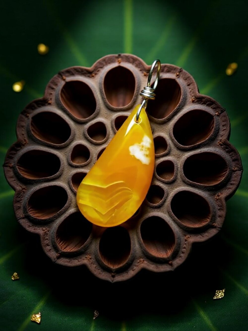 Honey Yellow Tangerine Agate Teardrop Pendant • Vibrant Spring Sunshine Drop - Picture 1 of 9